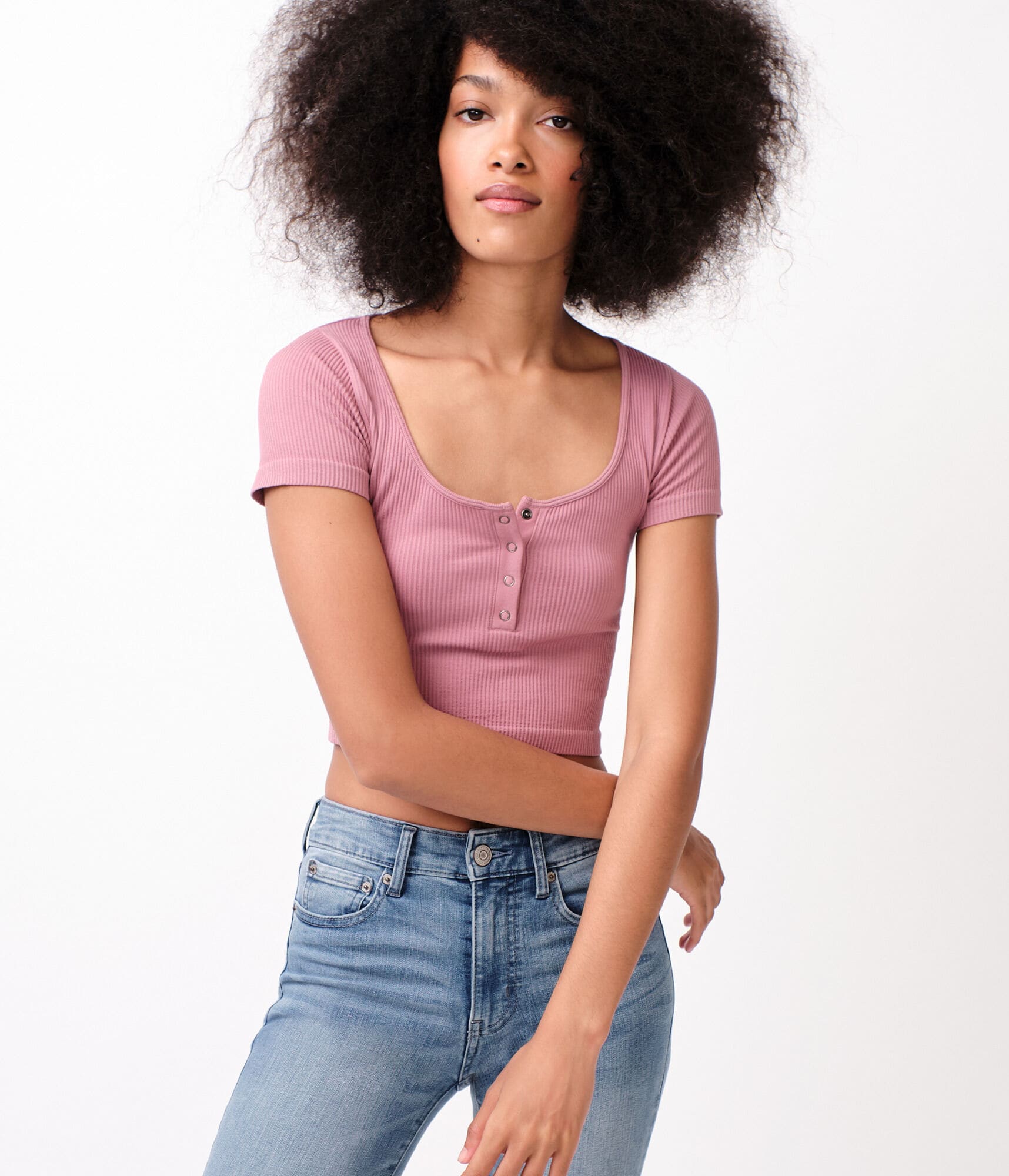 Scoop-Neck Cropped Henley