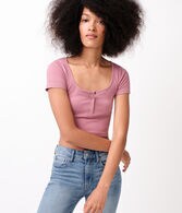 Scoop-Neck Cropped Henley