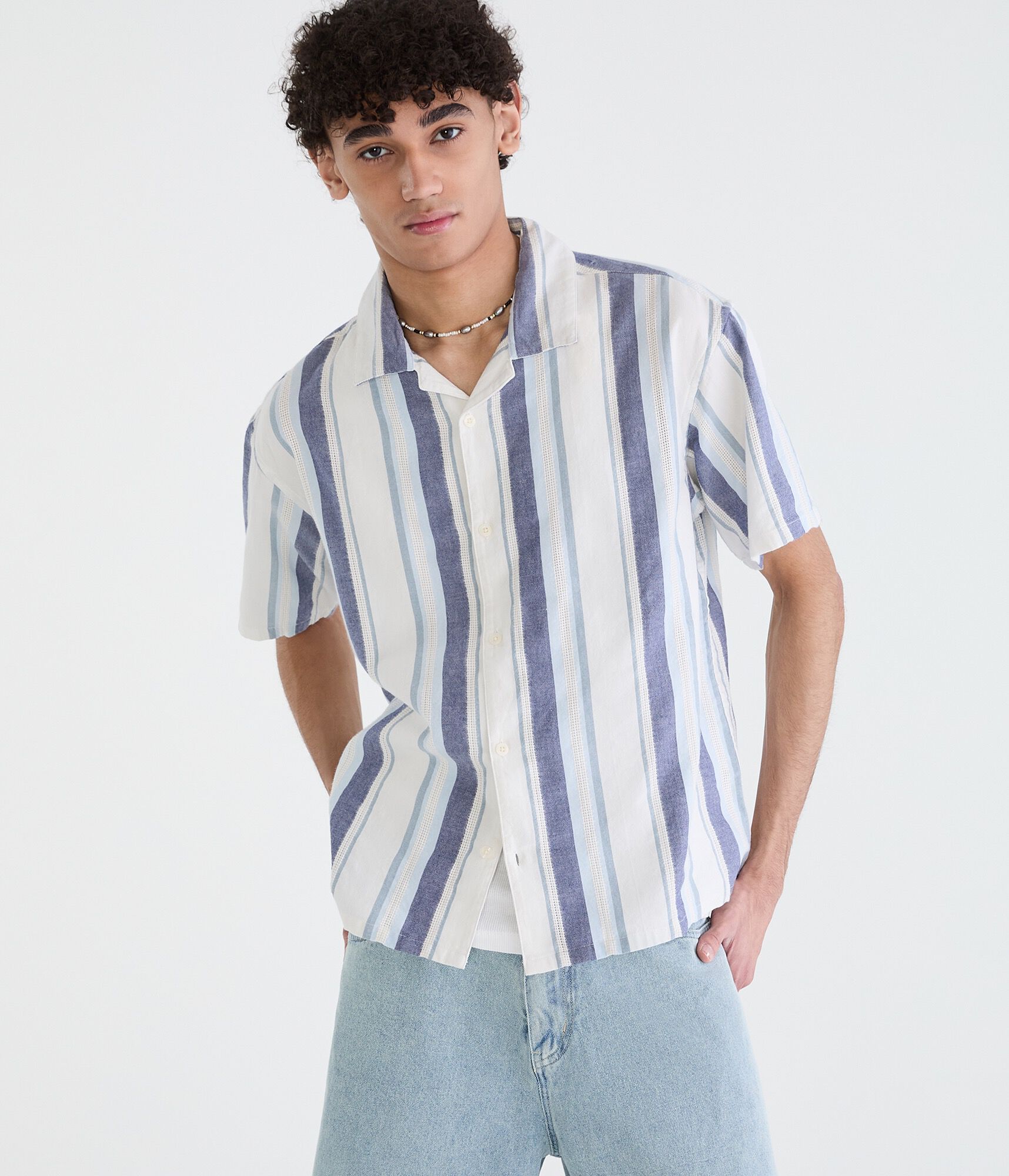 Vertical Textured Stripe Boxy Shirt