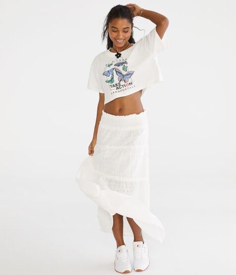 Eyelet Tiered Maxi Skirt