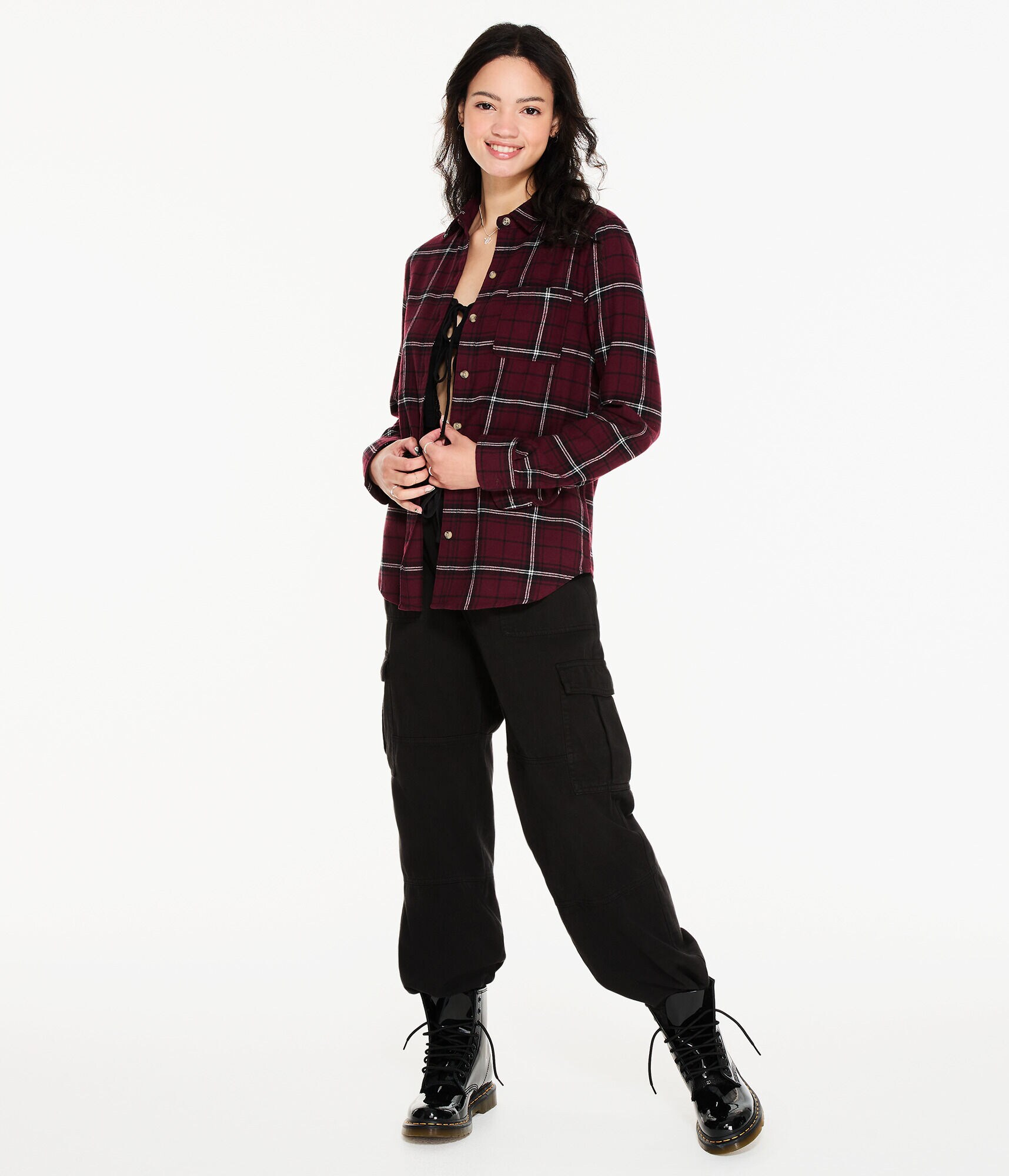 Long Sleeve Oversized Plaid Flannel Button-Down Shirt