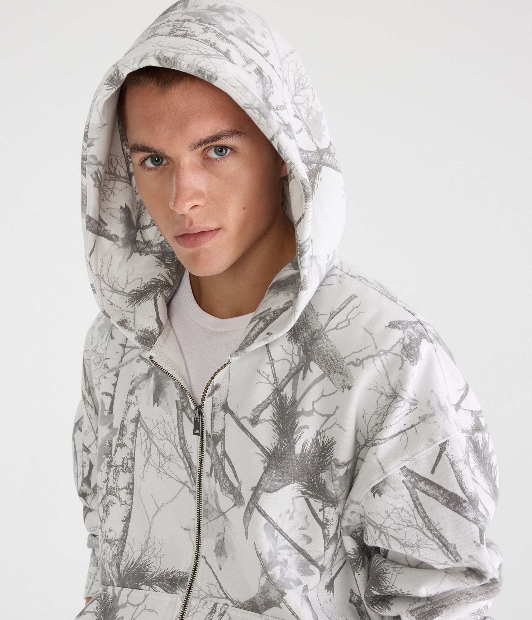 Cloud Soft Forest Camo Boxy Full-Zip Hoodie