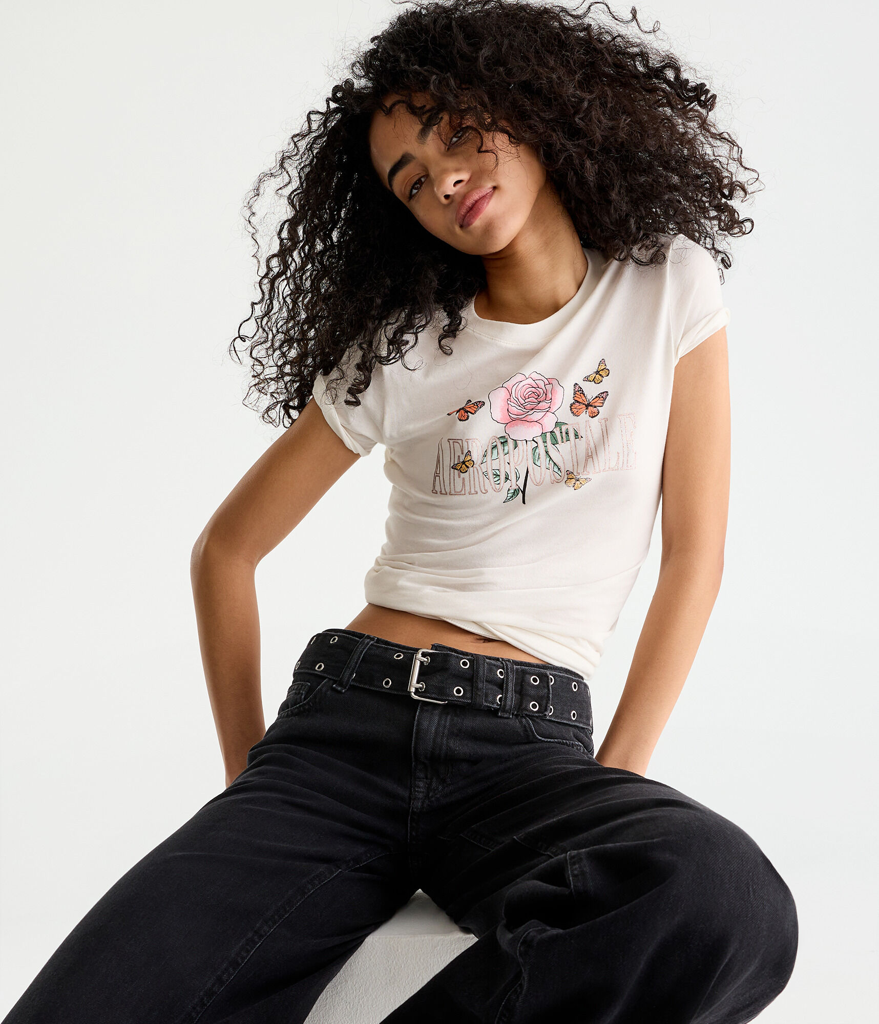 Aeropostale Rose Butterfly Foil Graphic Tee