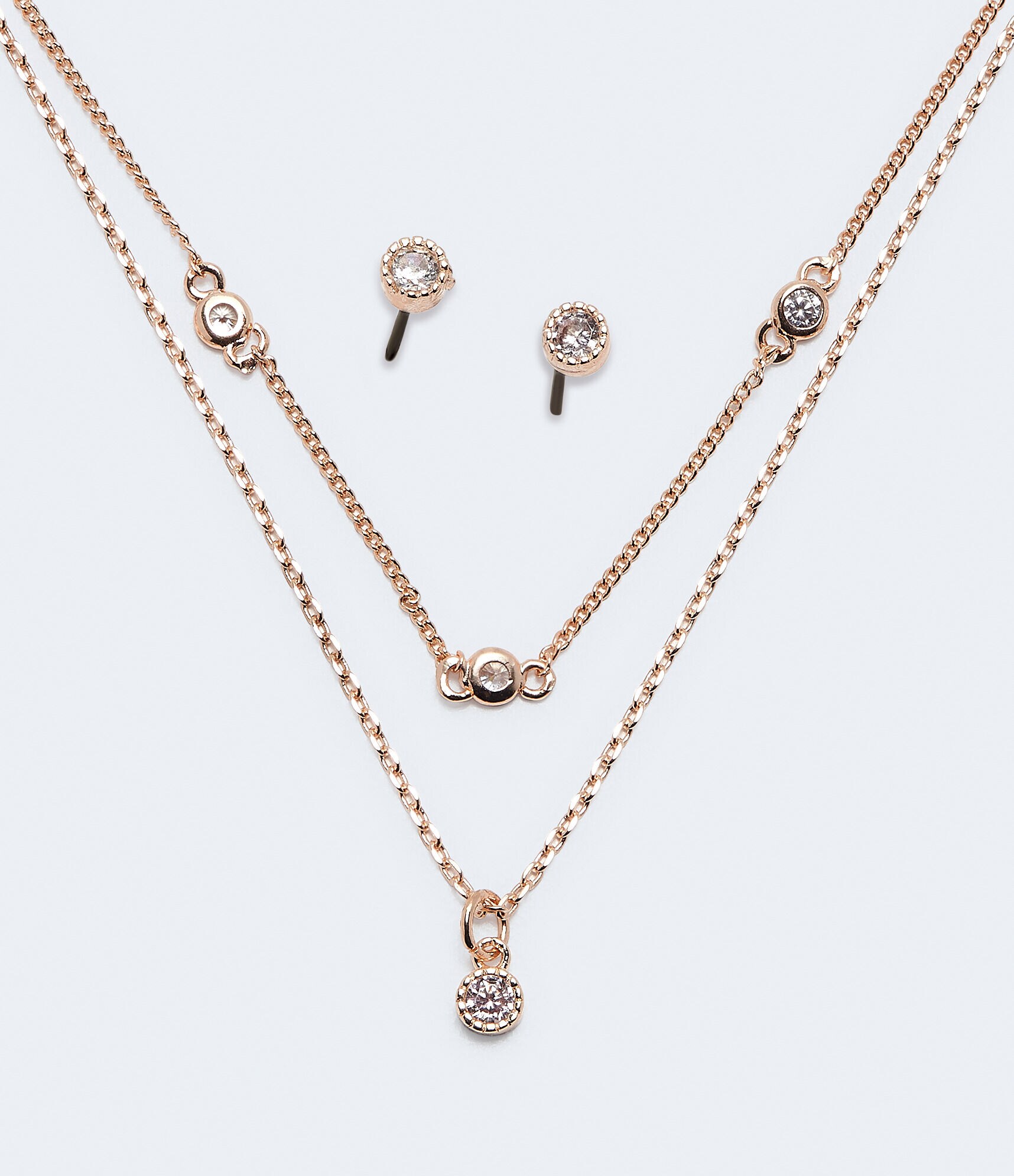 Cubic Zirconia Choker Necklace &amp; Stud Earring Set