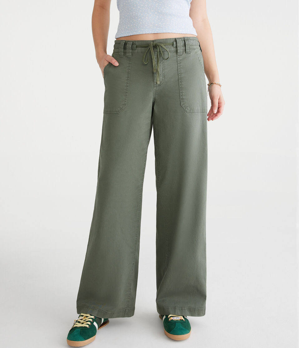 Low-Rise Twill Wide Leg Pants
