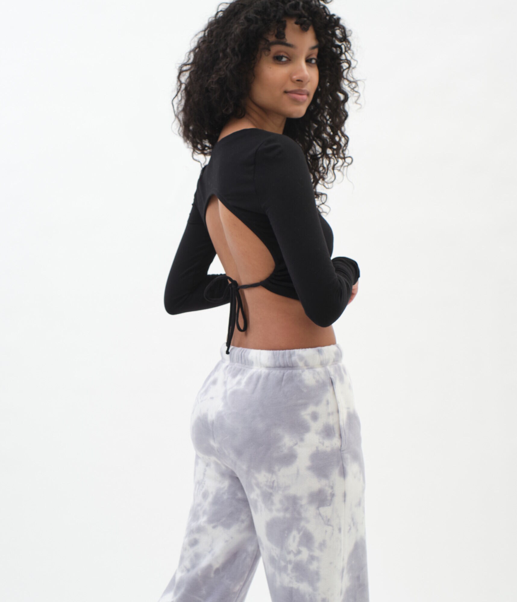 Long Sleeve Open-Back Crop Top