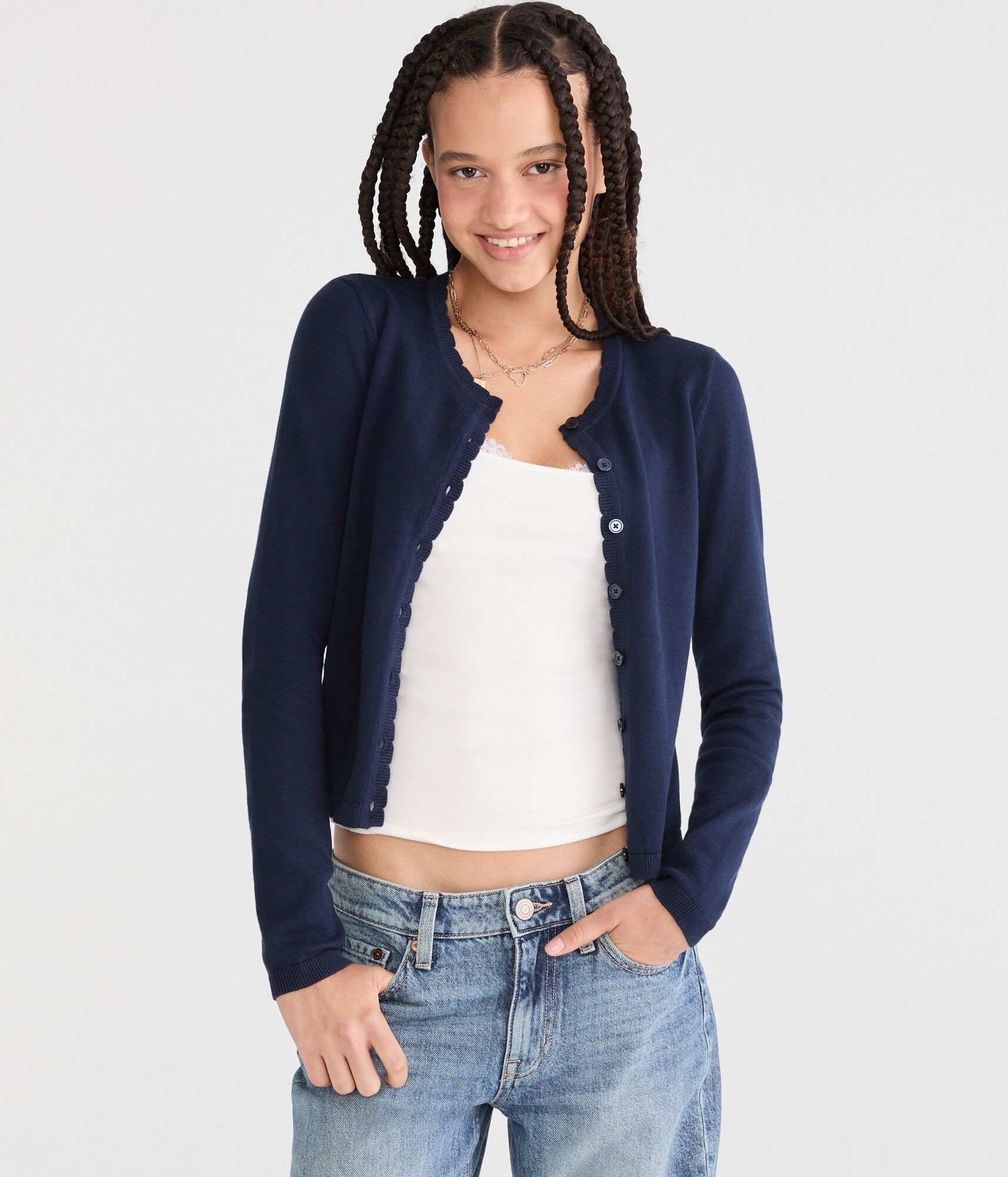 Scalloped Crew Cardigan