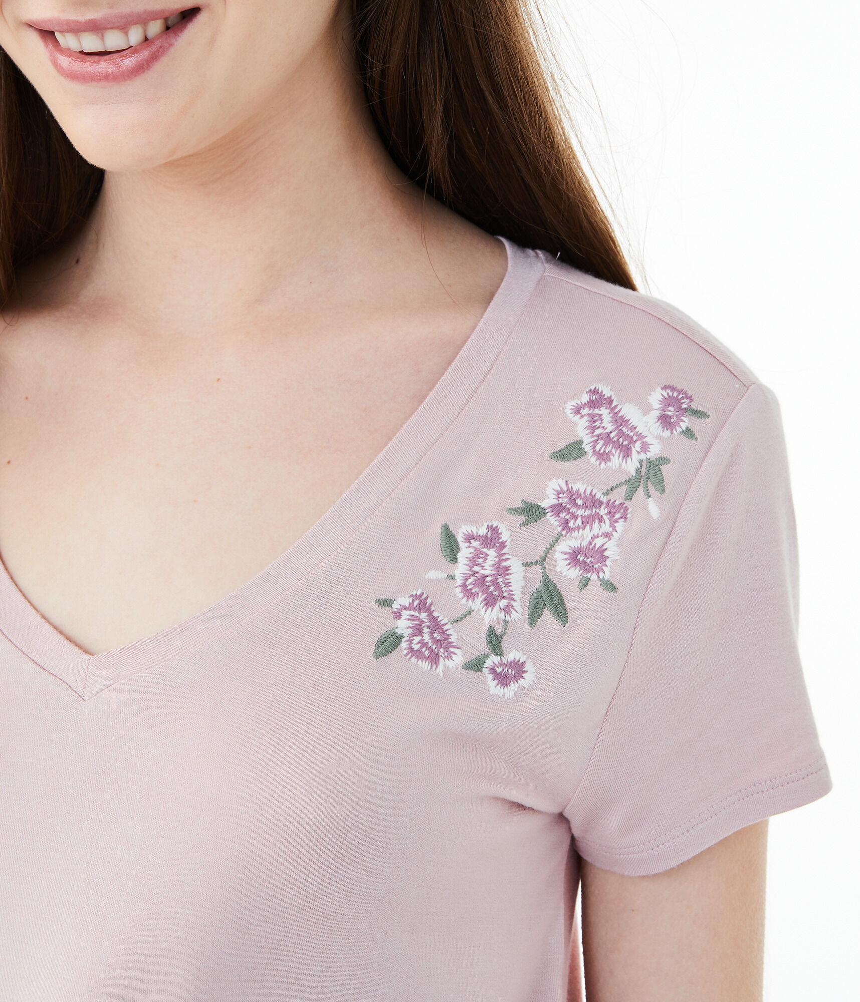 Seriously Soft Floral Embroidered V-Neck Tee