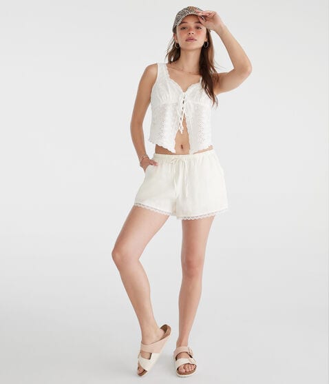 Solid Lace-Trim Linen Boxers Solid Lace-Trim Linen Boxers