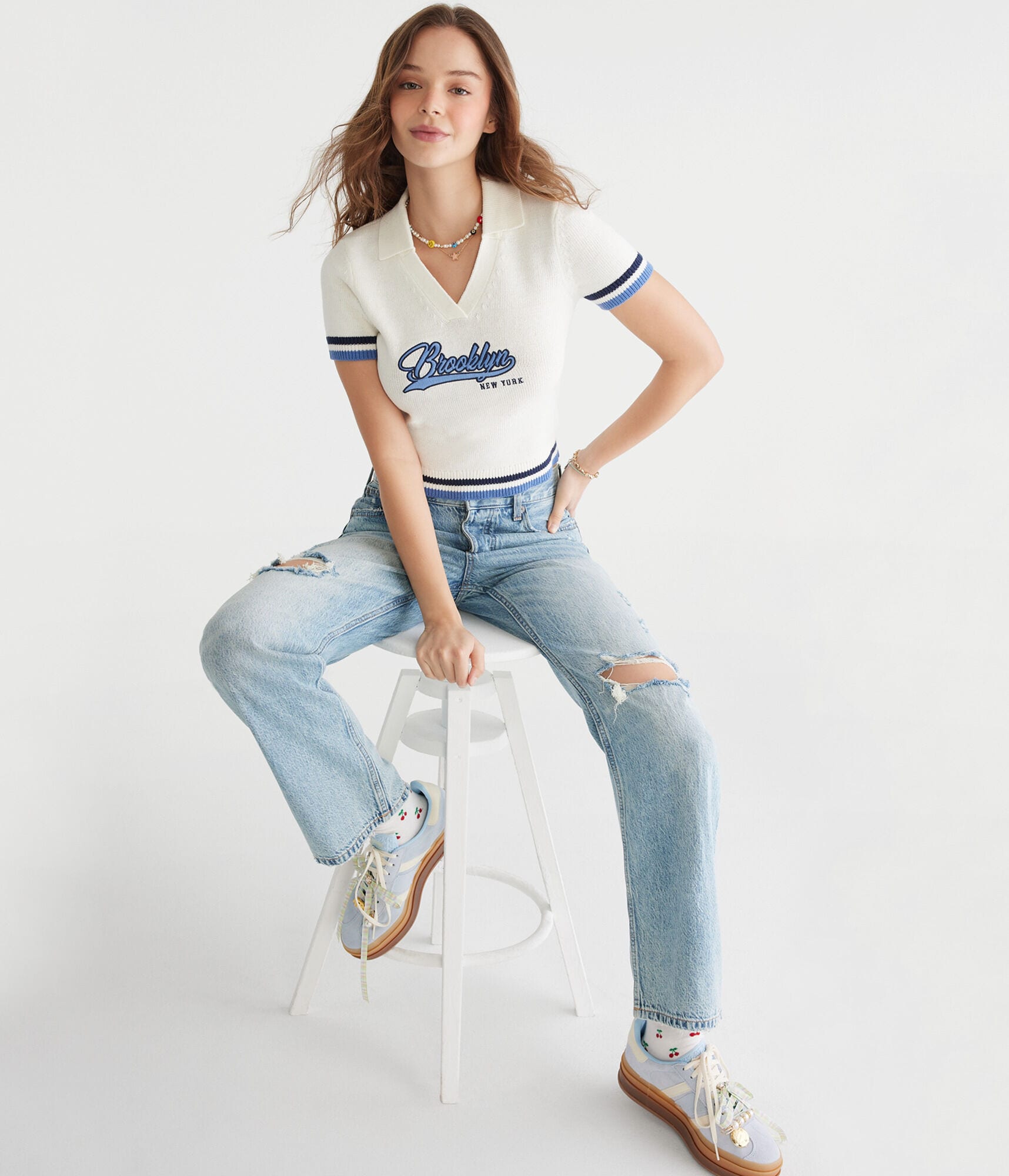Brooklyn Cropped Graphic Sweater Polo