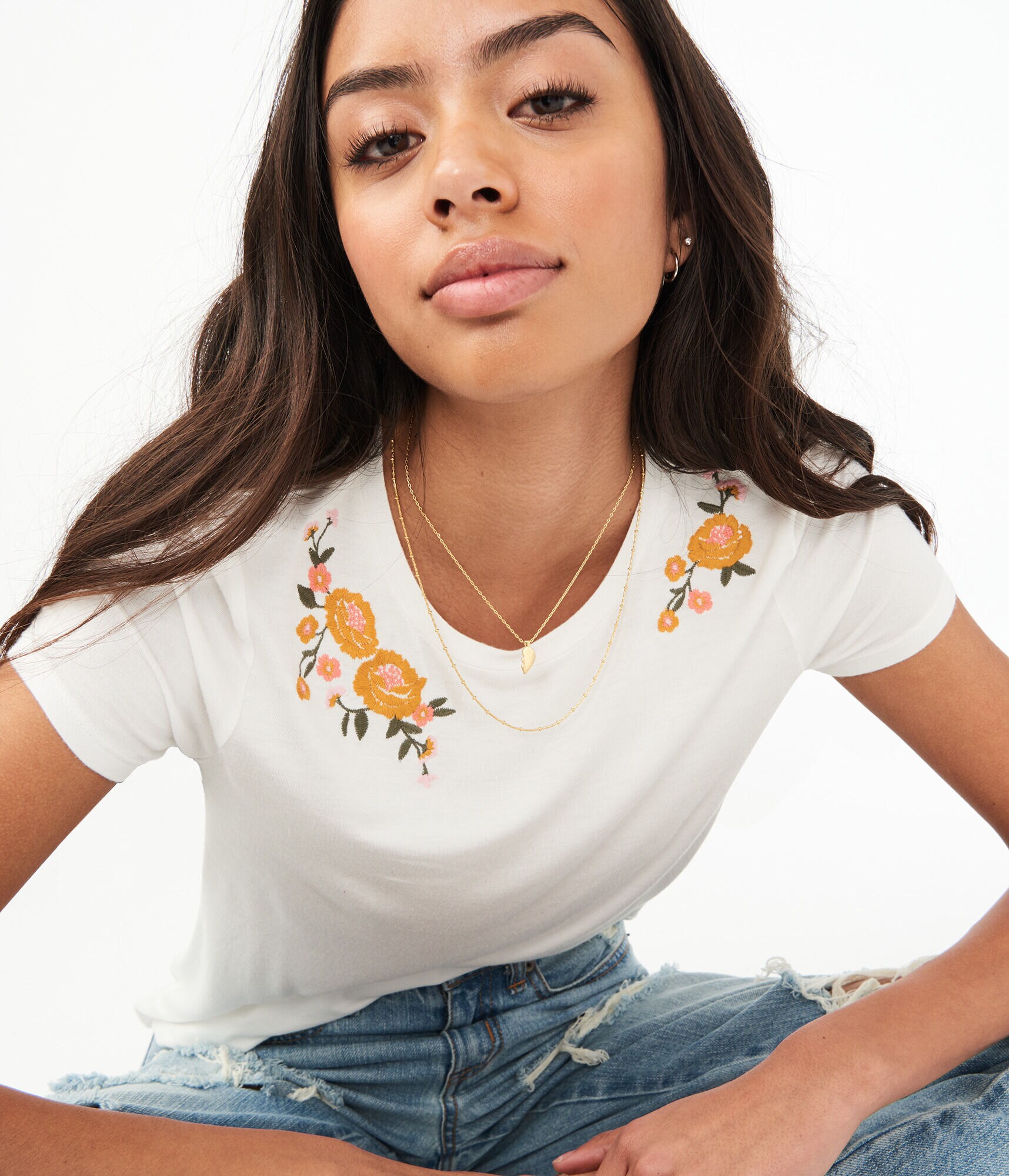 Seriously Soft Floral Embroidered Crew Tee