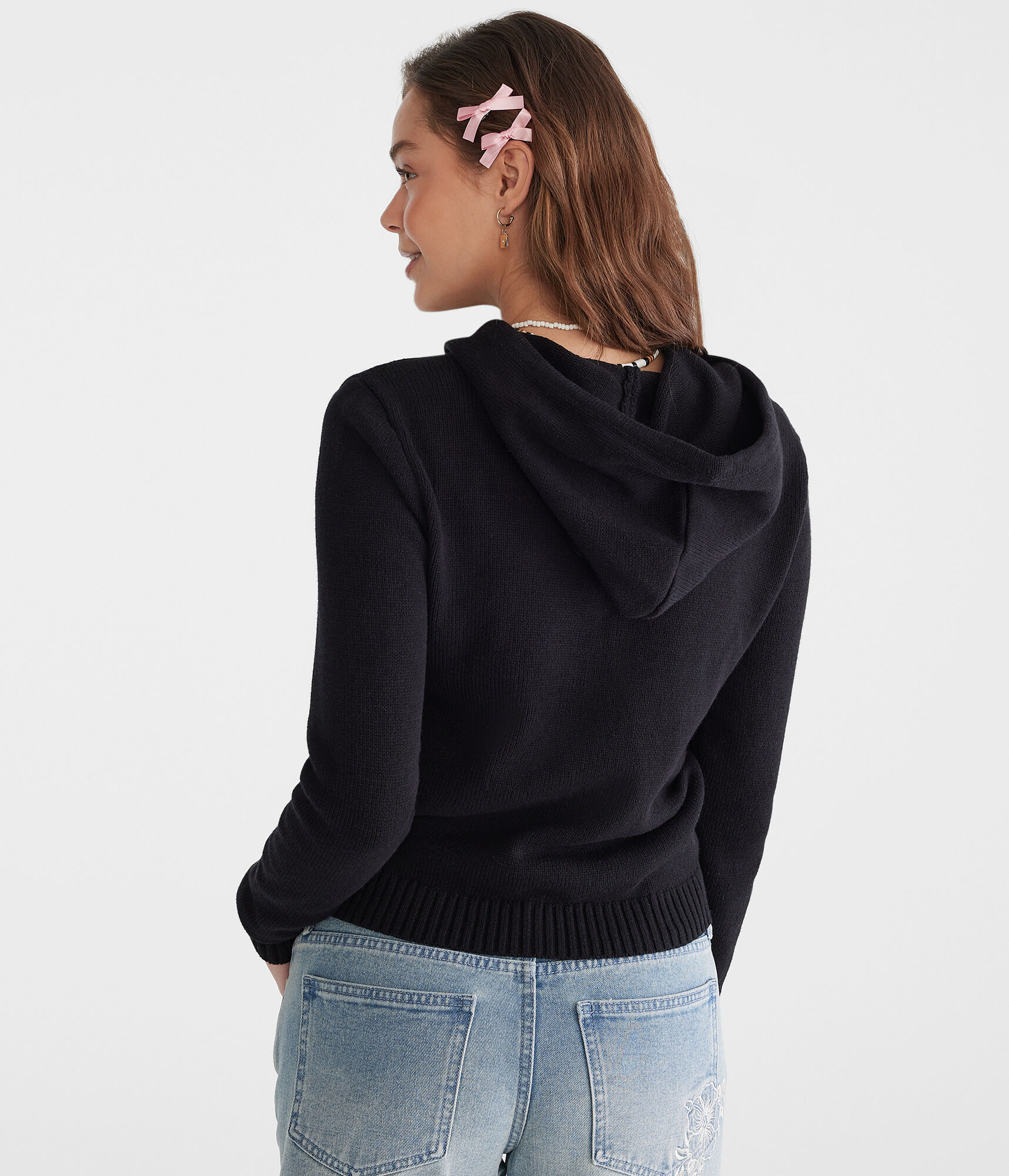 Solid Full-Zip Hooded Sweater