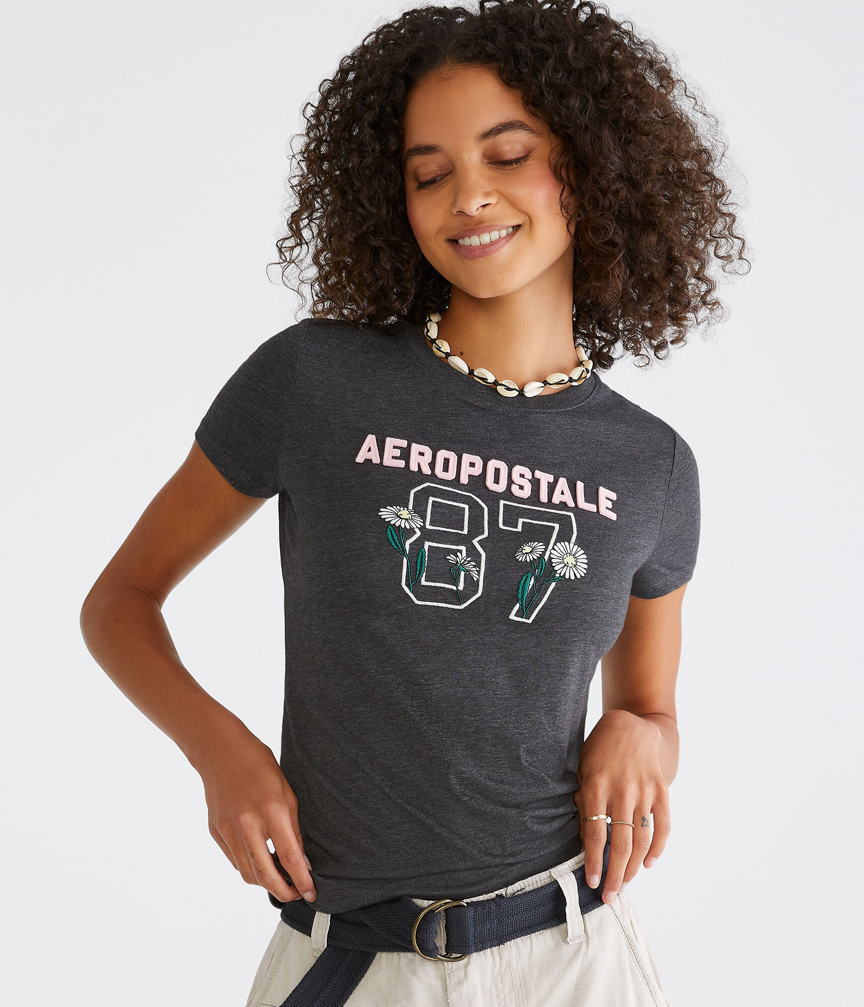Aeropostale 87 Floral Appliqu&eacute; Graphic Tee
