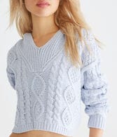 Cropped Cable-Knit Hooded Sweater