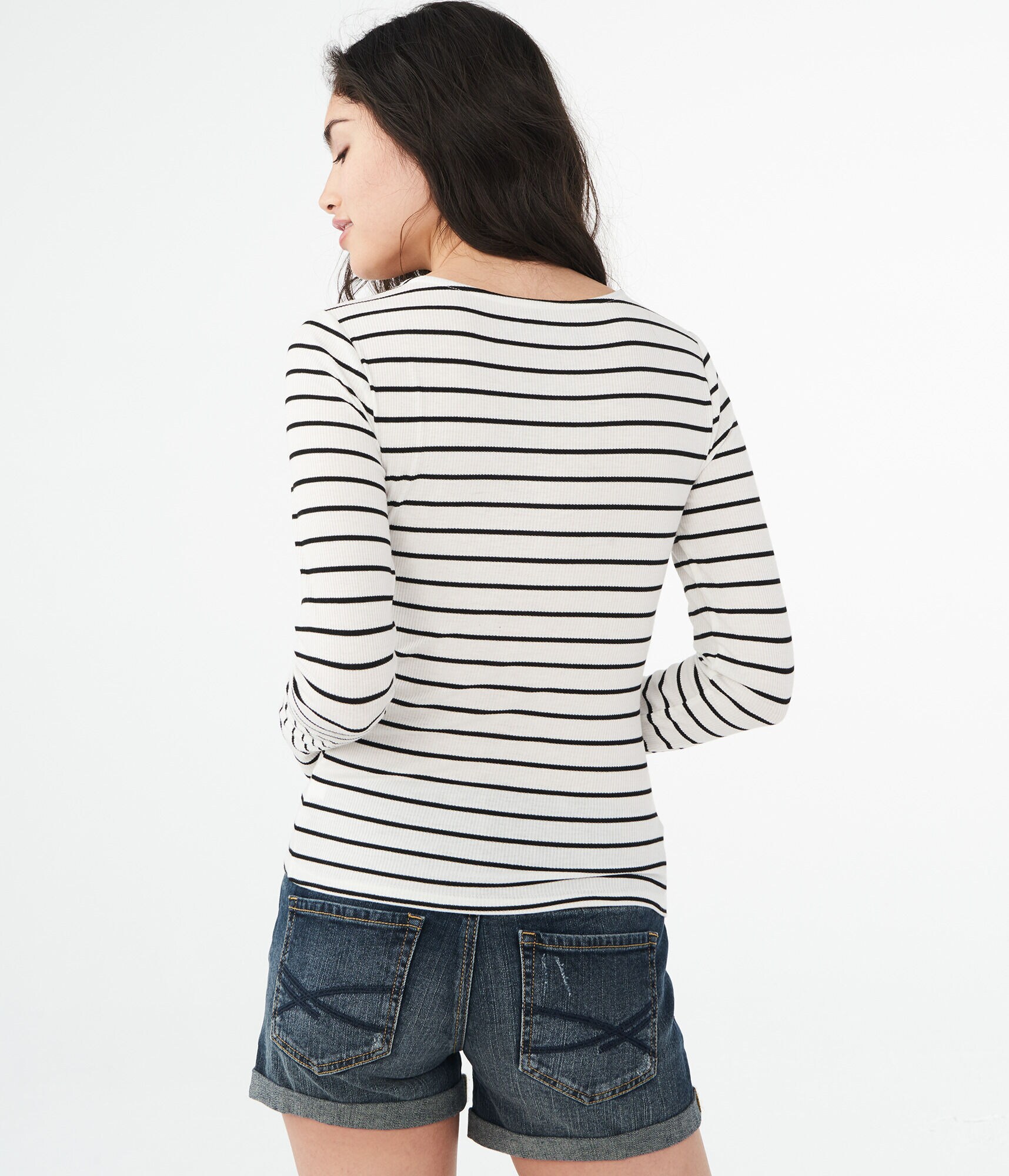 Long Sleeve Striped Crisscross Bodycon Top***