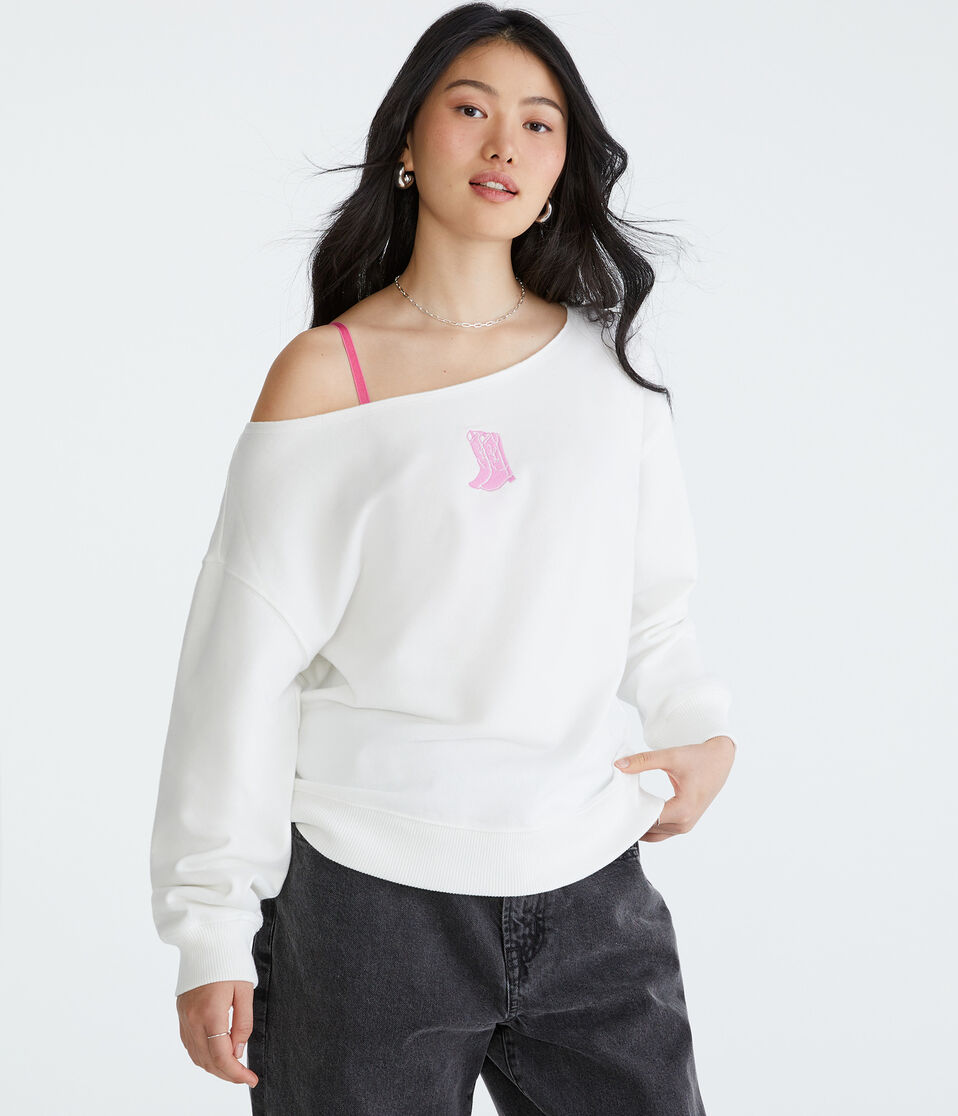 Cowboy Boots Off-The-Shoulder Sweatshirt