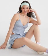 Eyelet Smocked V-Neck Crop Top