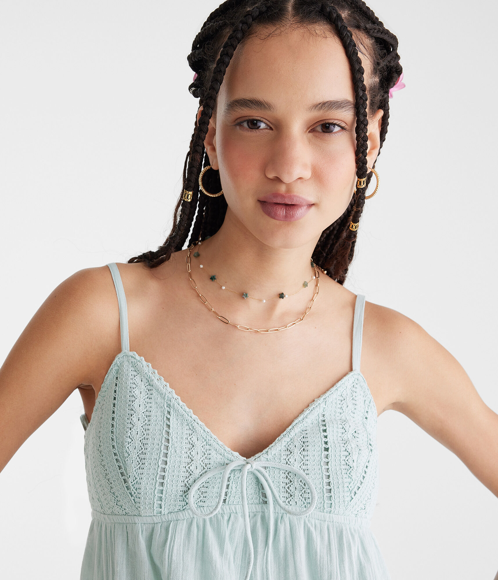 Crocheted Bodice V-Neck Tank