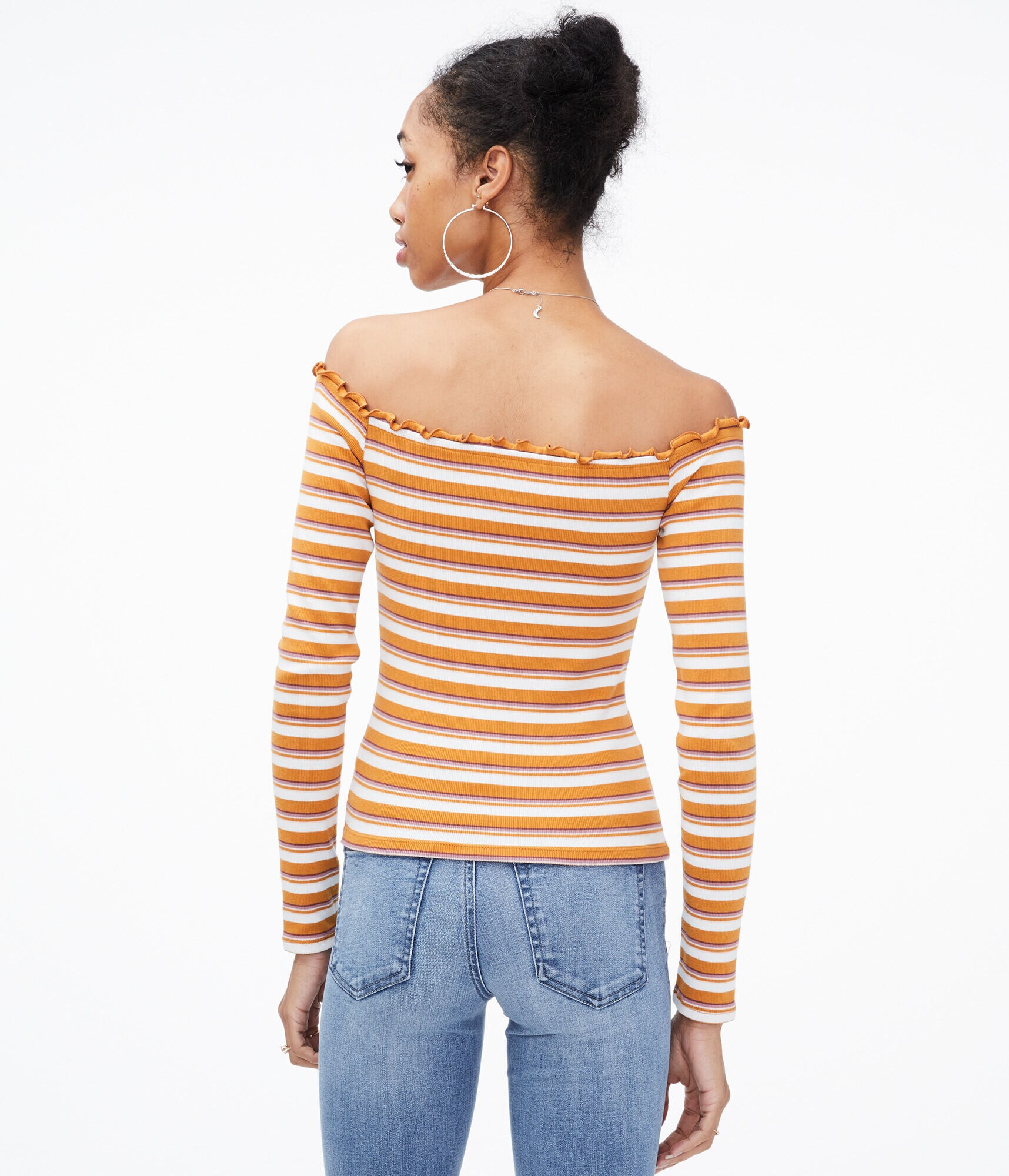 Long Sleeve Seriously Soft Striped Off-The-Shoulder Bodycon Top
