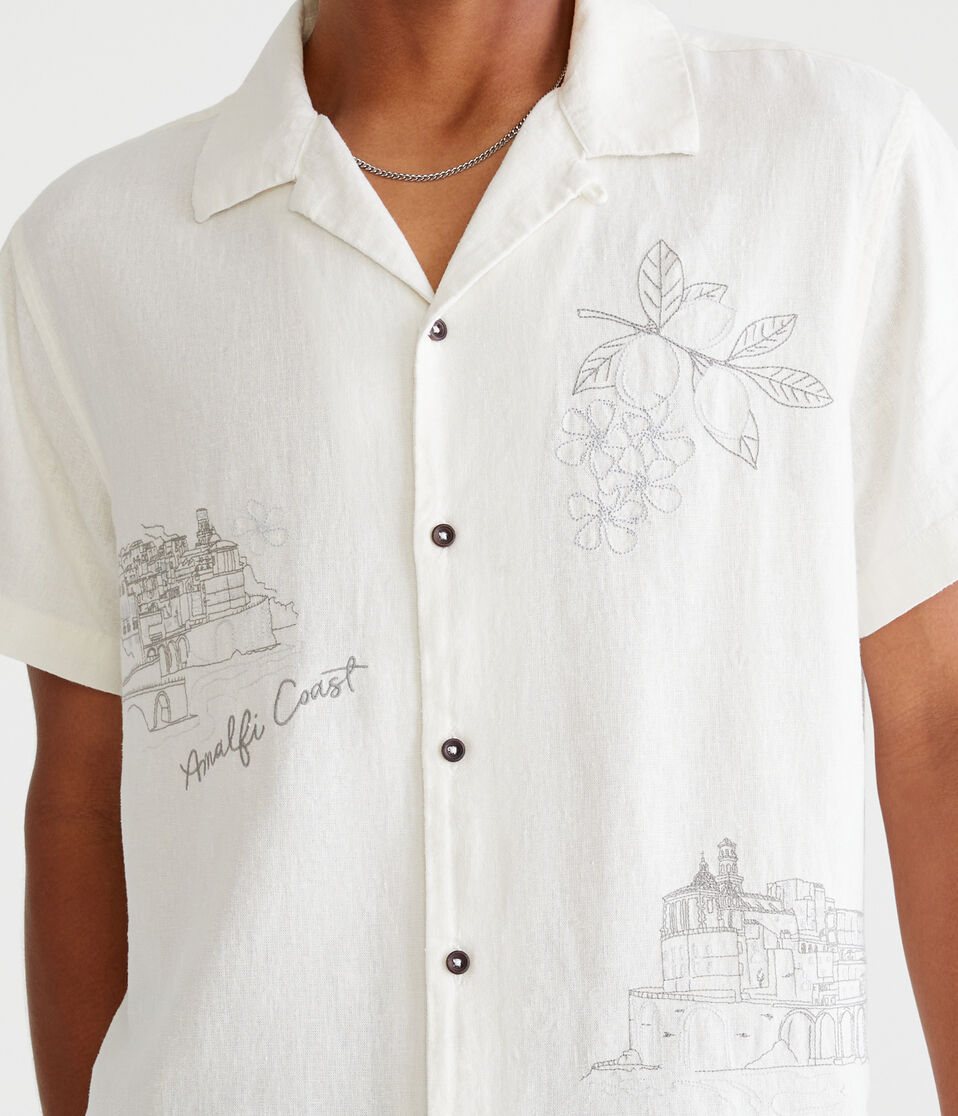 Short Sleeve Amalfi Coast Embroidered Linen Shirt