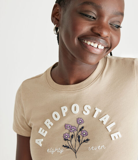 Aeropostale Arch Floral Appliqué Graphic Tee Aeropostale Arch Floral Appliqué Graphic Tee