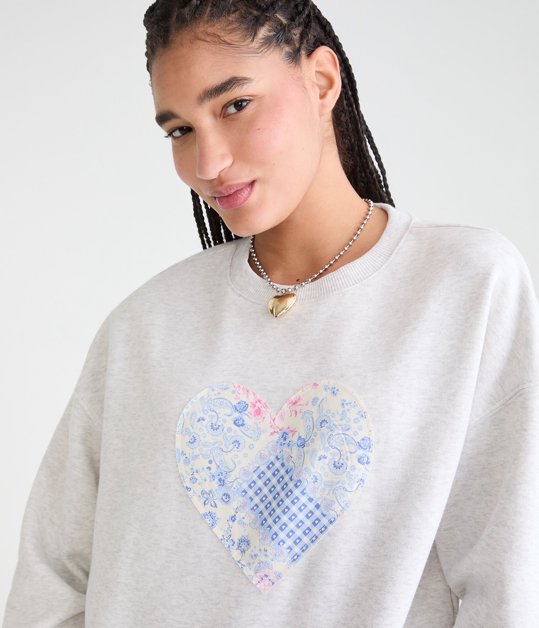Cloud Soft Patchwork Heart Oversized Crew Sweatshirt