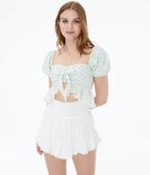 Gingham Puff Sleeve Crop Top