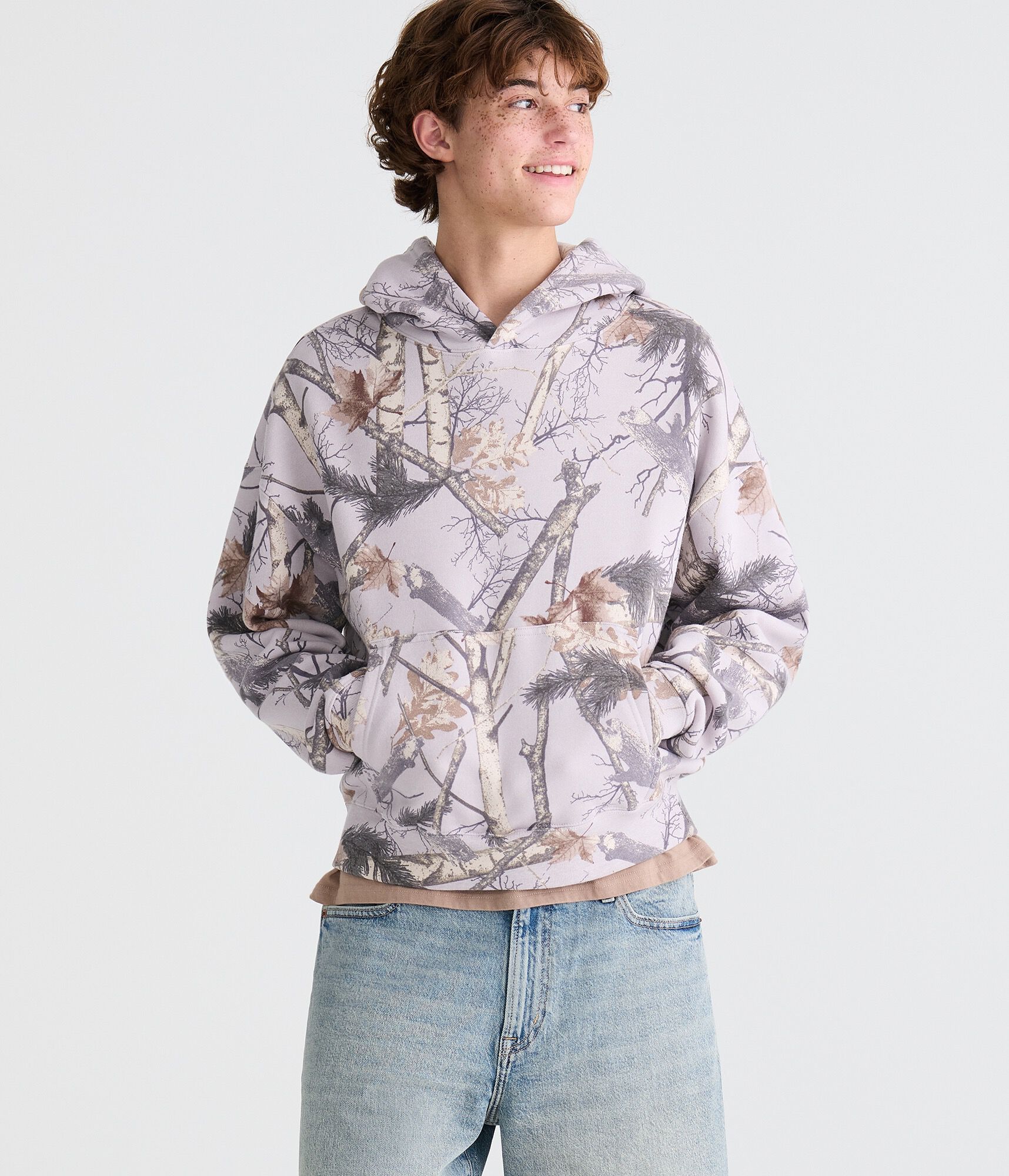 Cloud Soft Forest Camo Boxy Pullover Hoodie