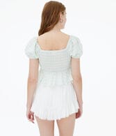 Gingham Puff Sleeve Crop Top