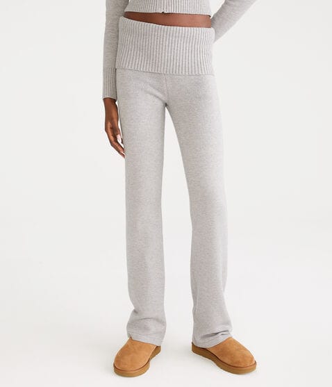 Flare Mid-Rise Fold-Over Sweater Pants