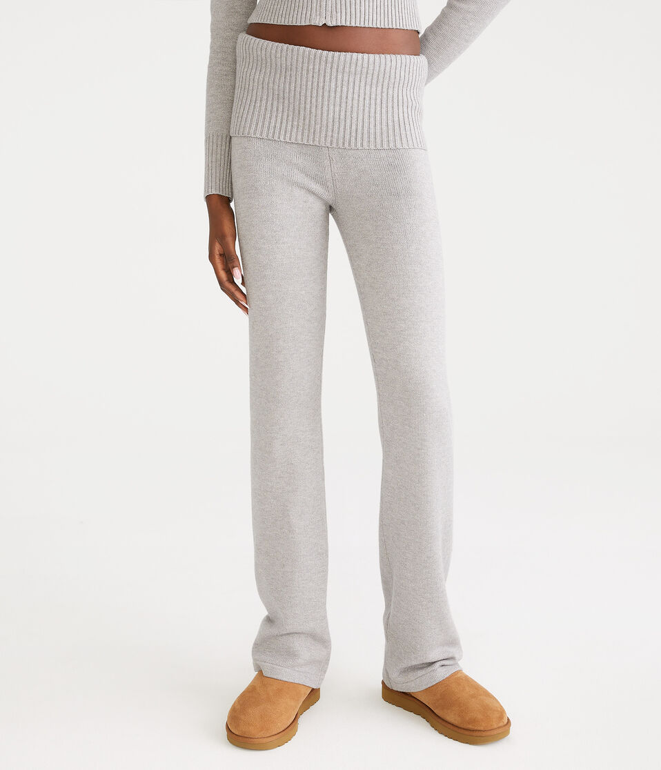 Flare Mid-Rise Fold-Over Sweater Pants