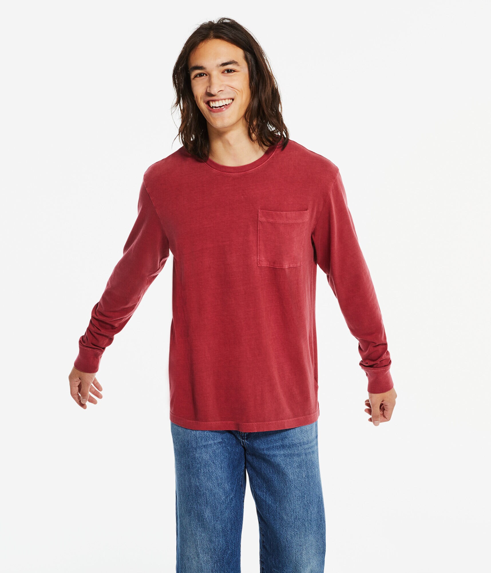 Long Sleeve Washed Pocket Crew Tee