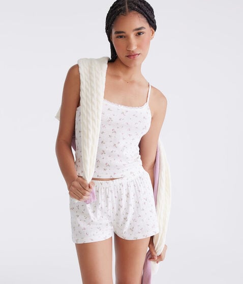 Printed Pointelle Scoop-Neck Sleep Tank
