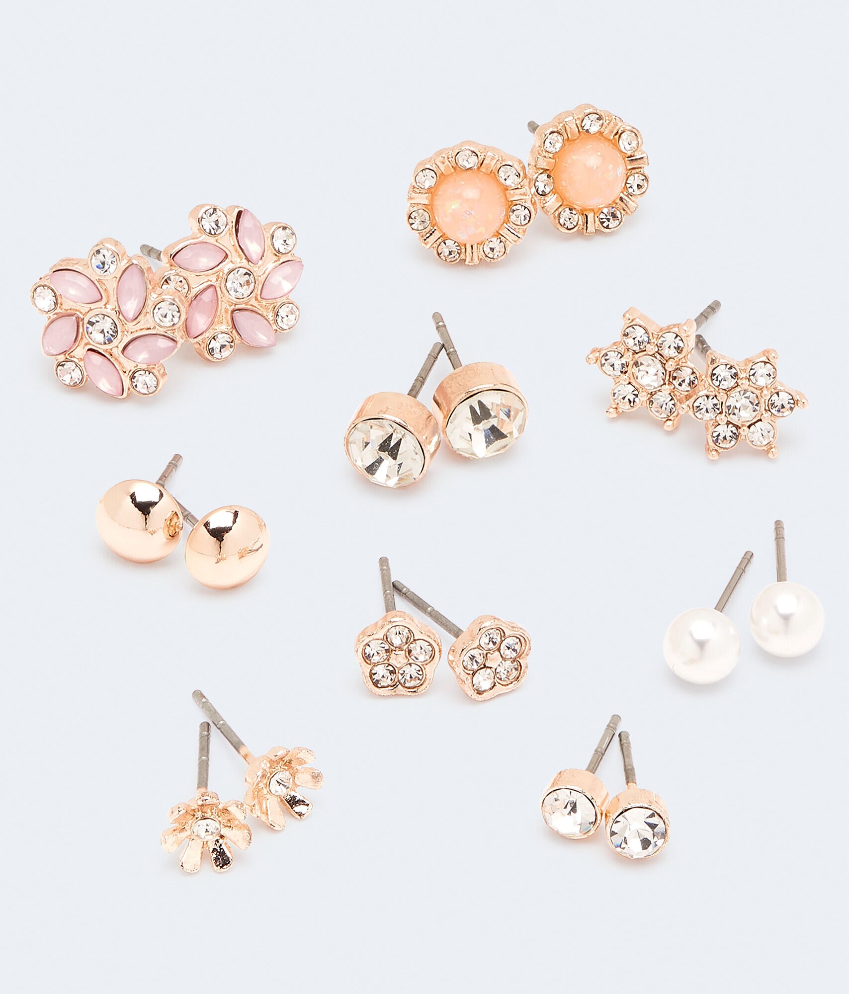 Floral Rhinestone Stud Earring 9-Pack