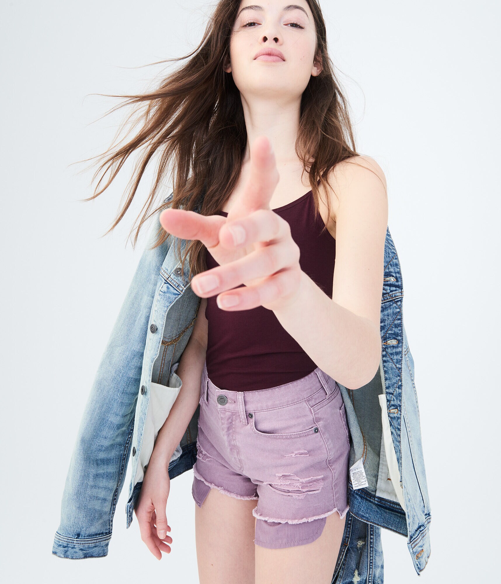 High-Waisted Color Wash Destroyed Denim Shorty Shorts
