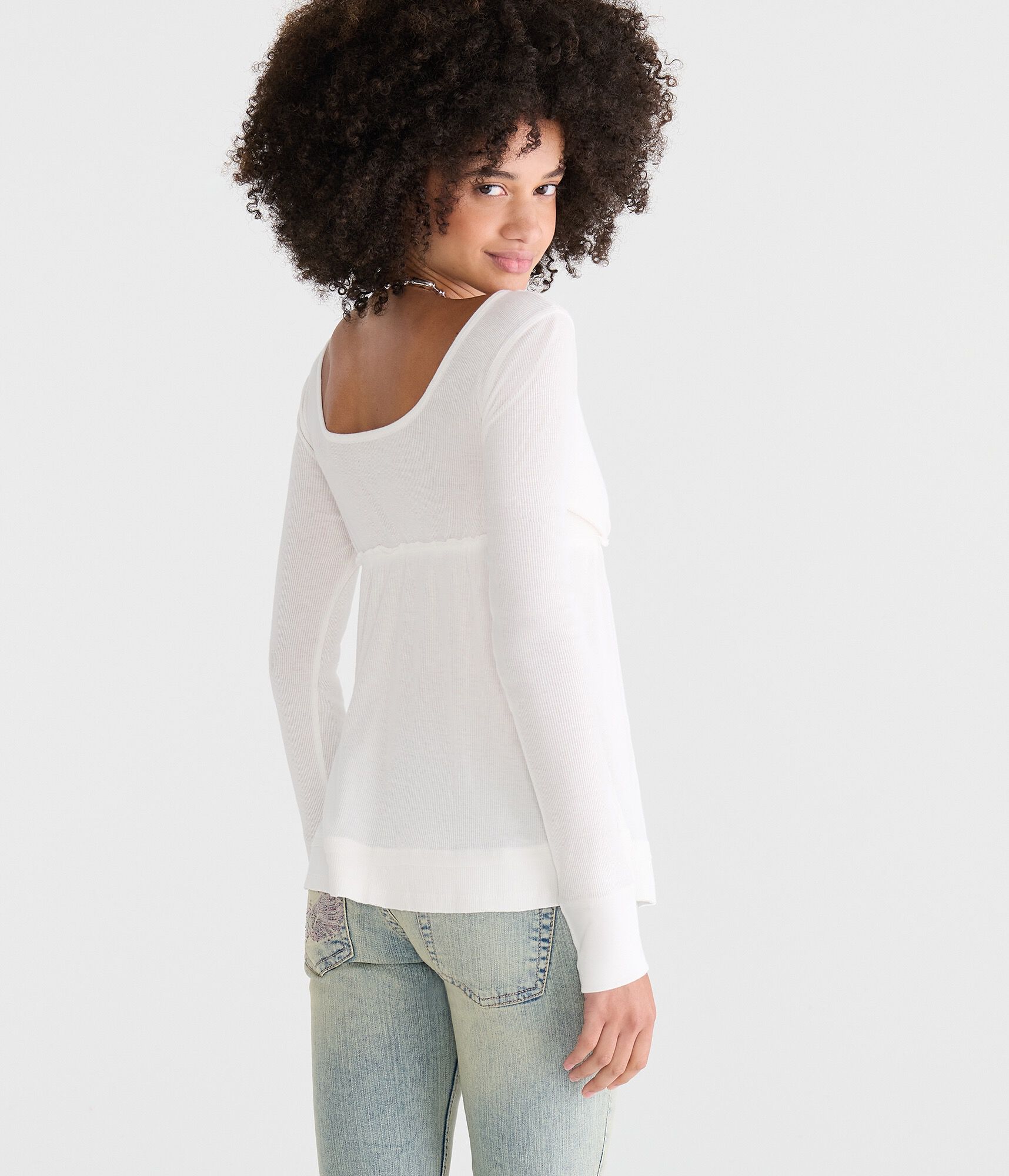 Long Sleeve Scoop-Neck Babydoll Henley