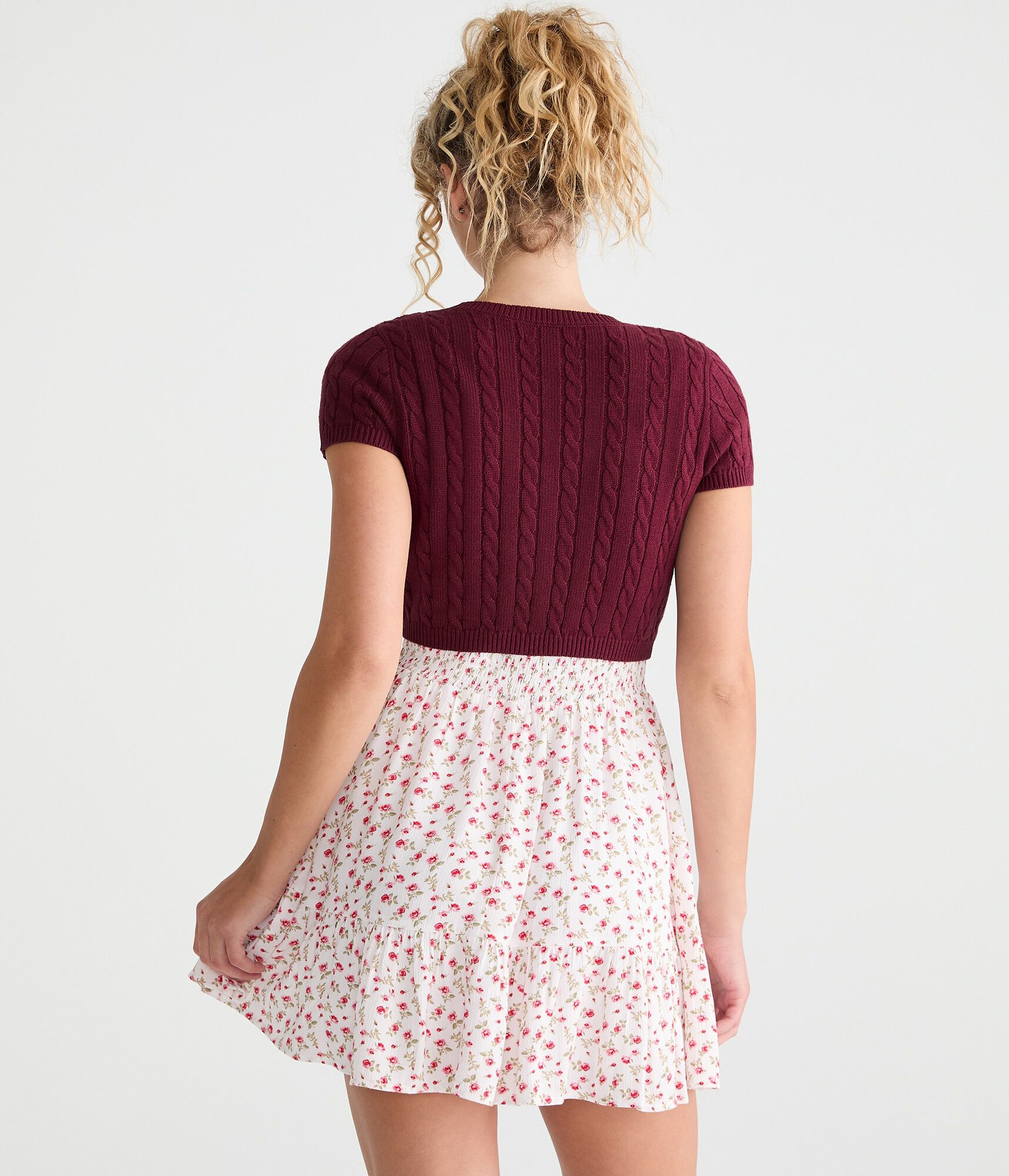 Short Sleeve Cable Knit Sweater Shrug