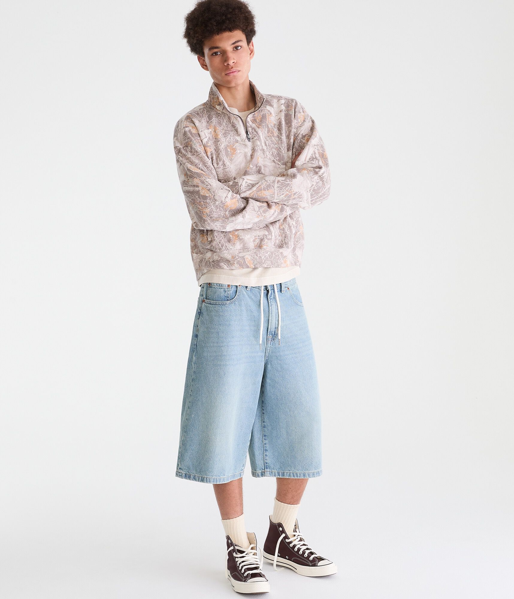 Cloud Soft Forest Camo Boxy Quarter-Zip Sweatshirt