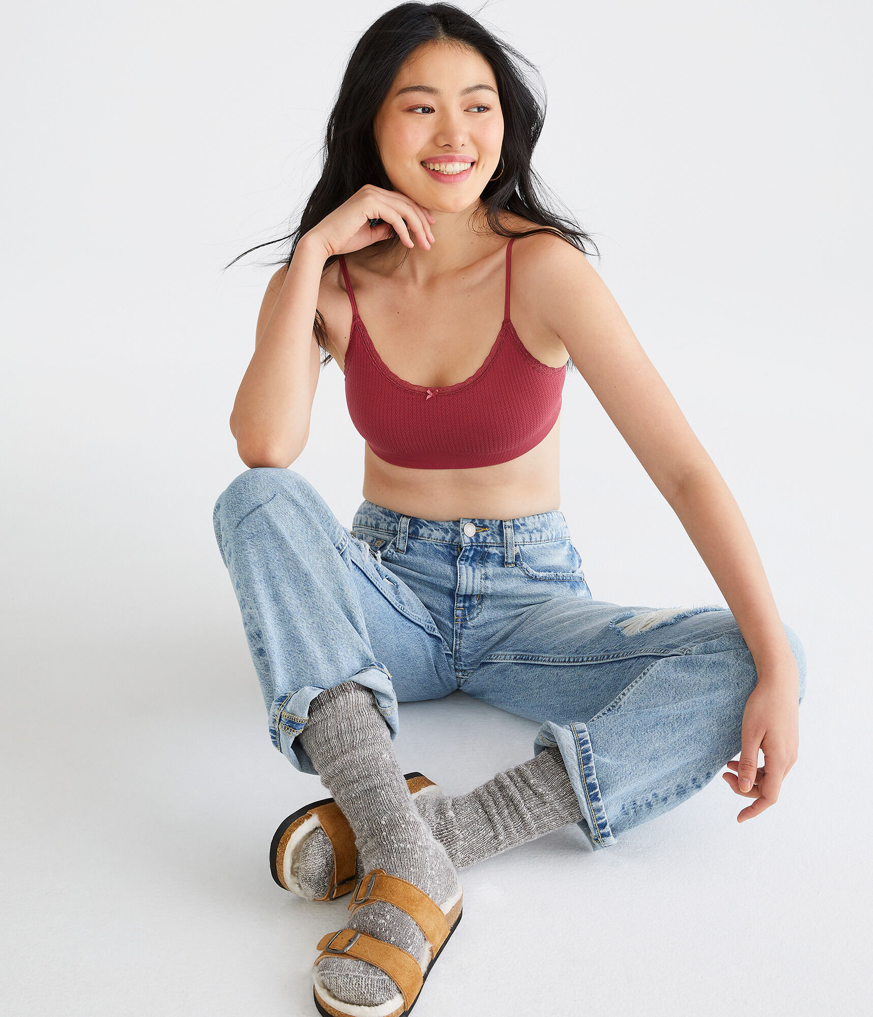 Seamless Lace-Trim Scoop Bralette