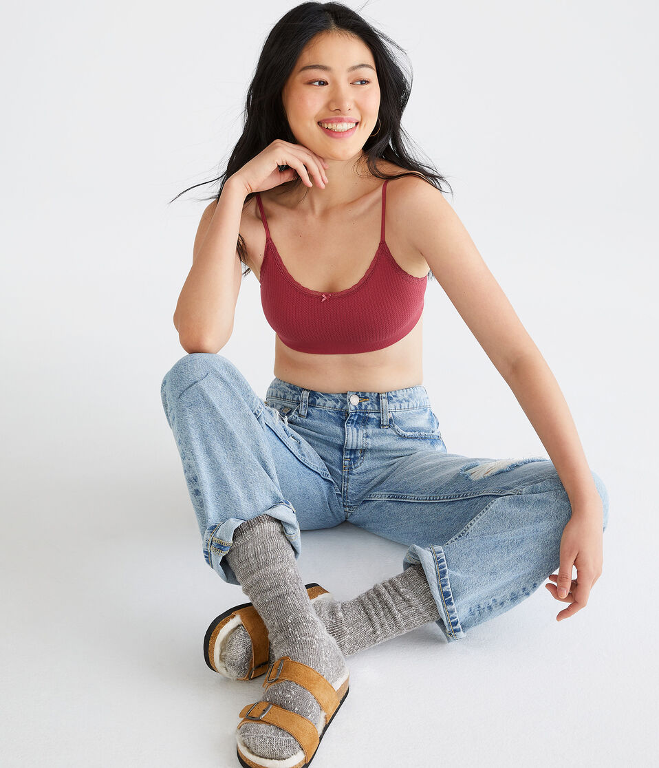 Seamless Lace-Trim Scoop Bralette