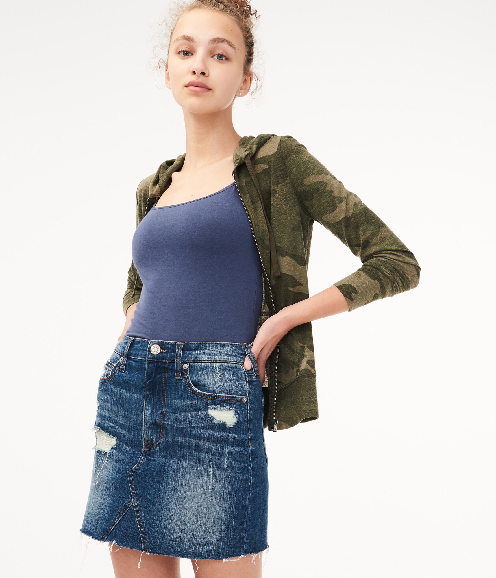 Real Denim High-Rise Destroyed Mini Skirt