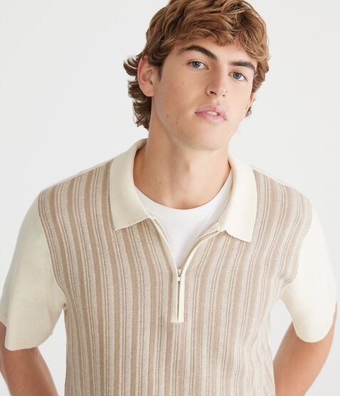 Vertical Stripe Quarter-Zip Sweater Polo Vertical Stripe Quarter-Zip Sweater Polo