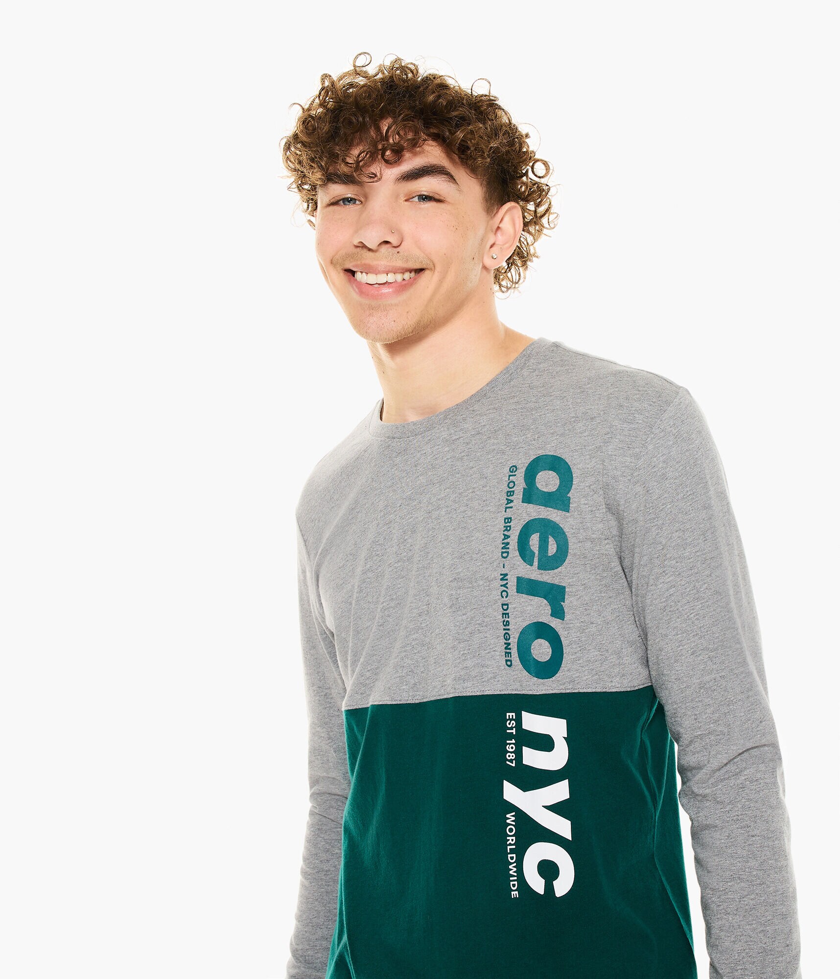 Long Sleeve Aero NYC Vertical Colorblocked Graphic Tee