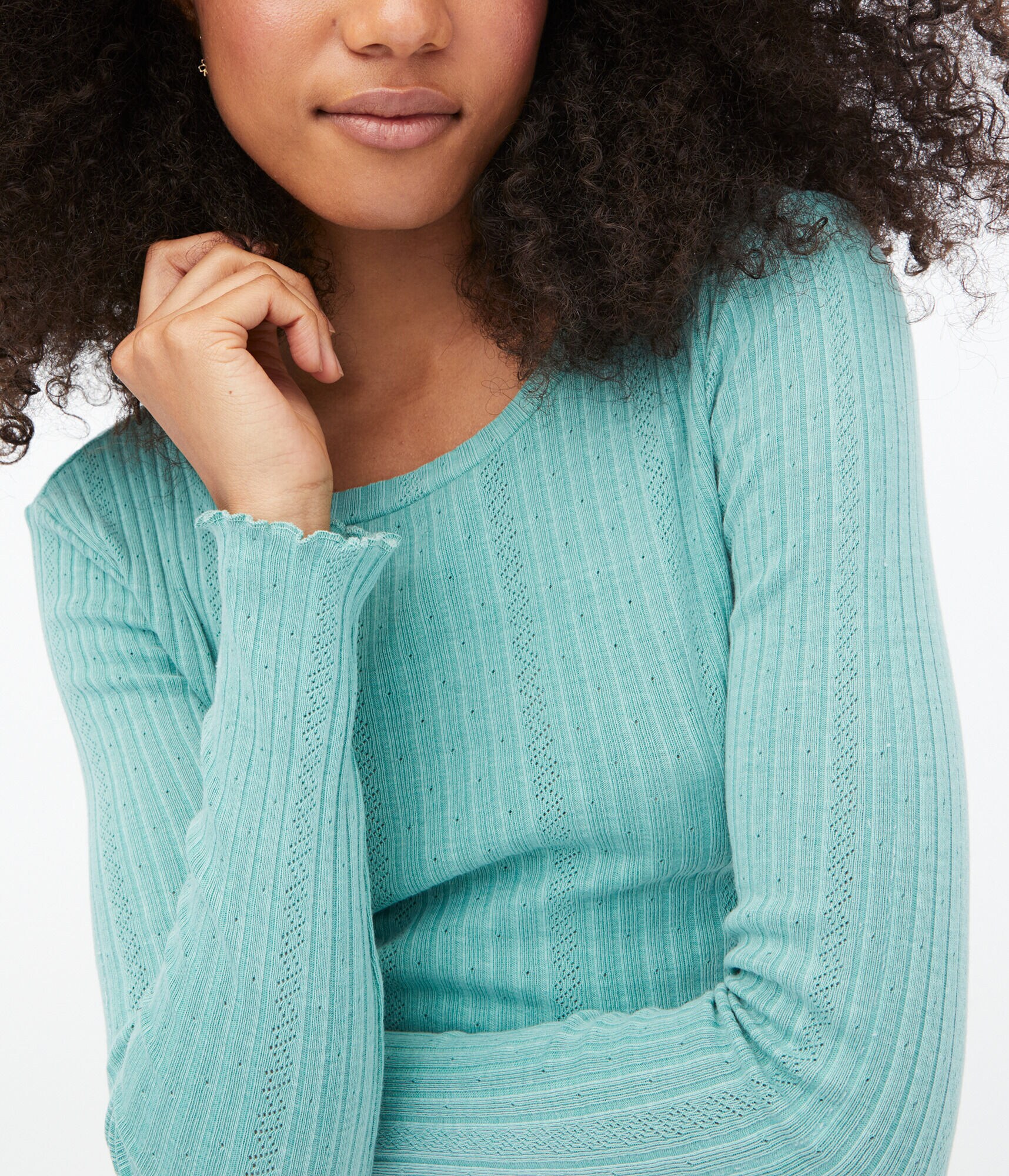 Long Sleeve Washed Pointelle Shrunken Tee