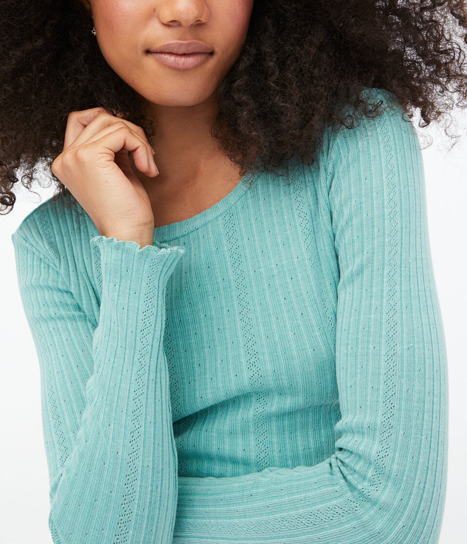 Long Sleeve Washed Pointelle Shrunken Tee