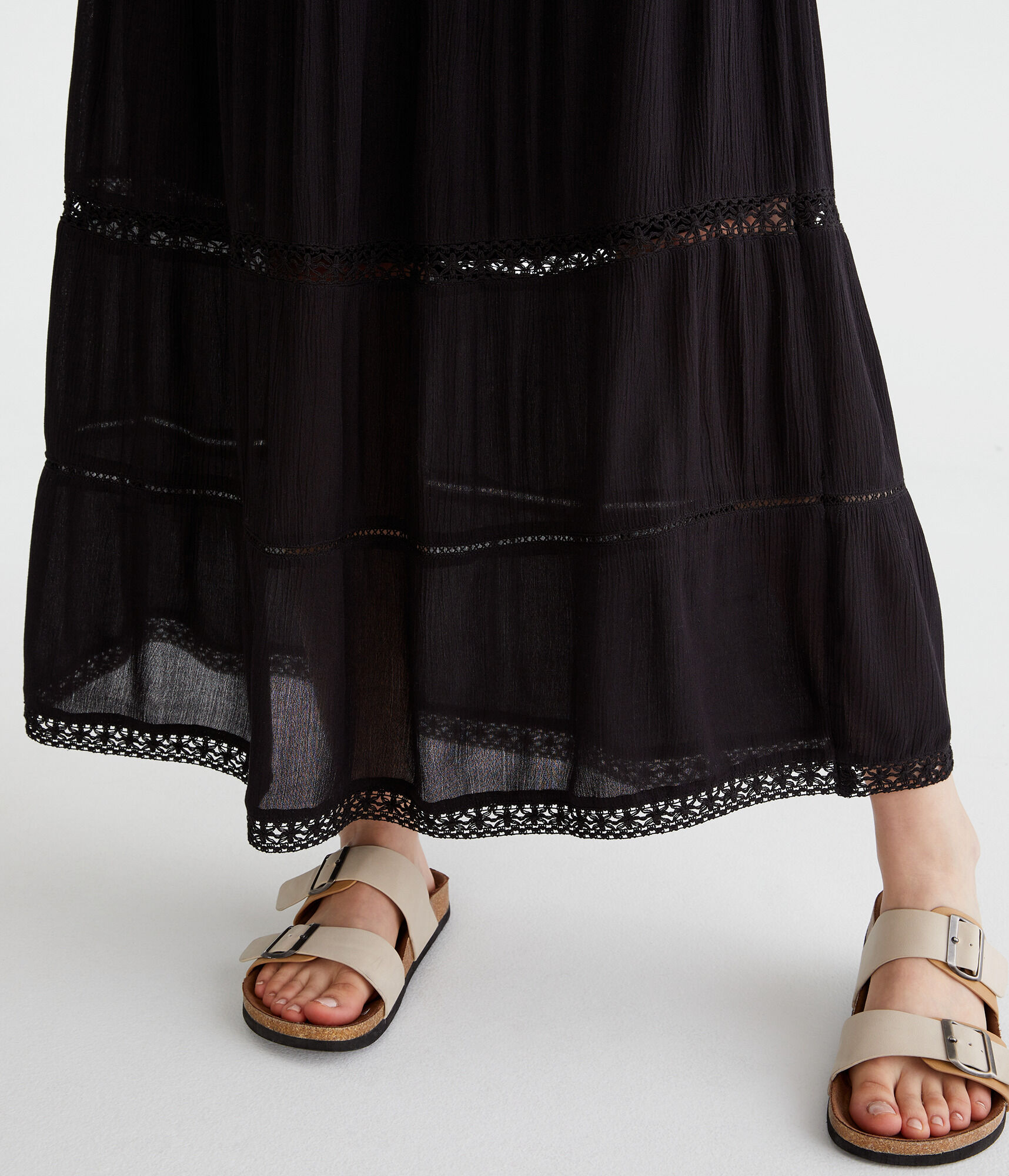 Crinkle Lace-Trim Maxi Skirt