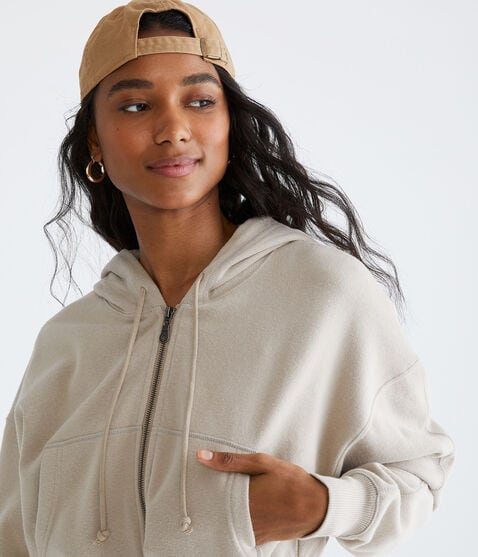 Solid Cropped Full-Zip Hoodie Solid Cropped Full-Zip Hoodie