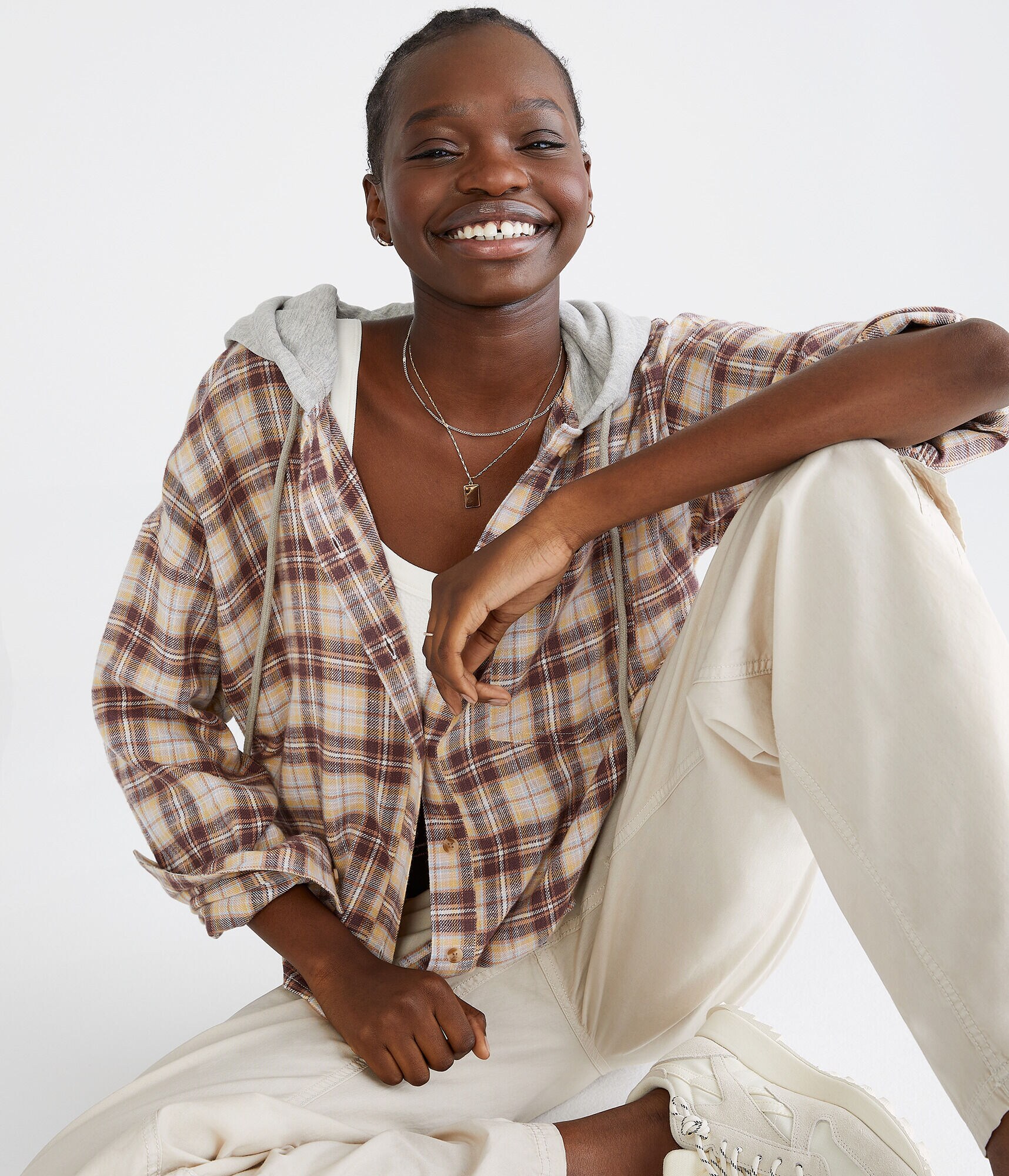 Long Sleeve Hooded Plaid Flannel Shirt