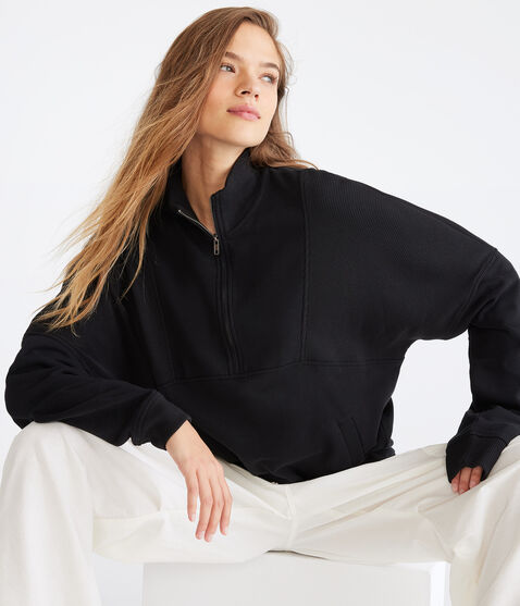 Ribbed Mock-Neck Pullover Sweatshirt Ribbed Mock-Neck Pullover Sweatshirt