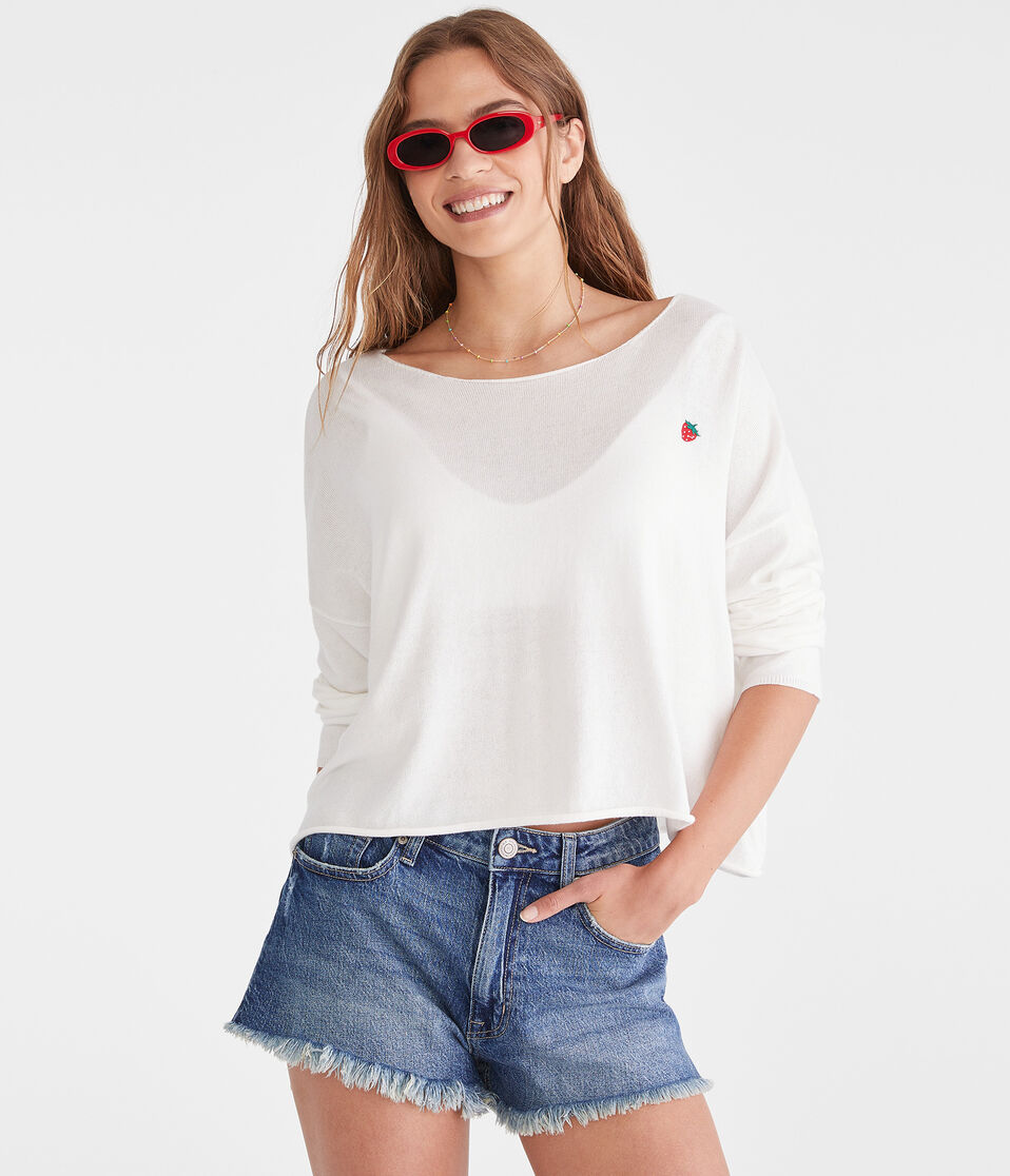 aéropostale Strawberry Slash-Neck Sweater nude